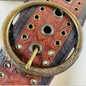 Boho western Tooled Leather belt